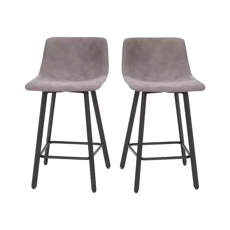 Lot de Deux Tabourets de Bar Modernes Rembourrés de 24 pouces, Armatures en Métal Mat et Patins en Plastique