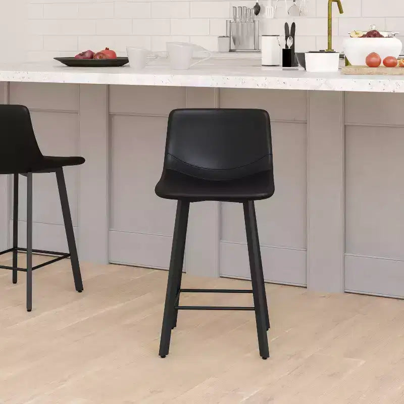 Lot de Deux Tabourets de Bar Modernes Rembourrés de 24 pouces, Armatures en Métal Mat et Patins en Plastique