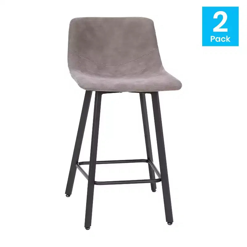 Lot de Deux Tabourets de Bar Modernes Rembourrés de 24 pouces, Armatures en Métal Mat et Patins en Plastique