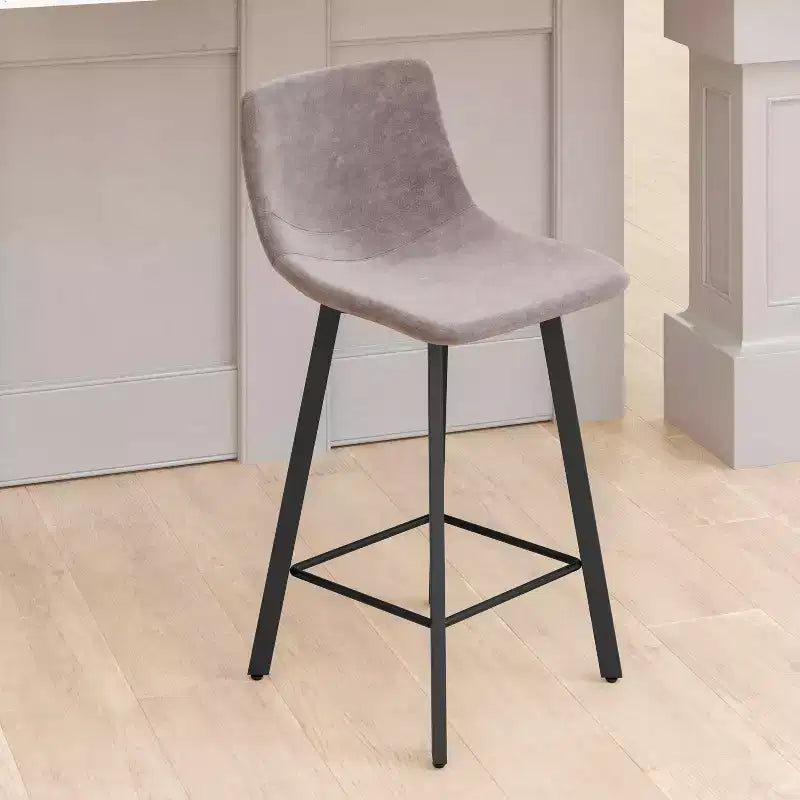 Lot de Deux Tabourets de Bar Modernes Rembourrés de 24 pouces, Armatures en Métal Mat et Patins en Plastique