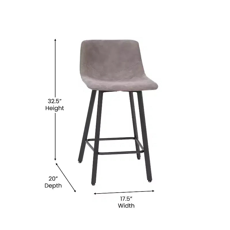 Lot de Deux Tabourets de Bar Modernes Rembourrés de 24 pouces, Armatures en Métal Mat et Patins en Plastique