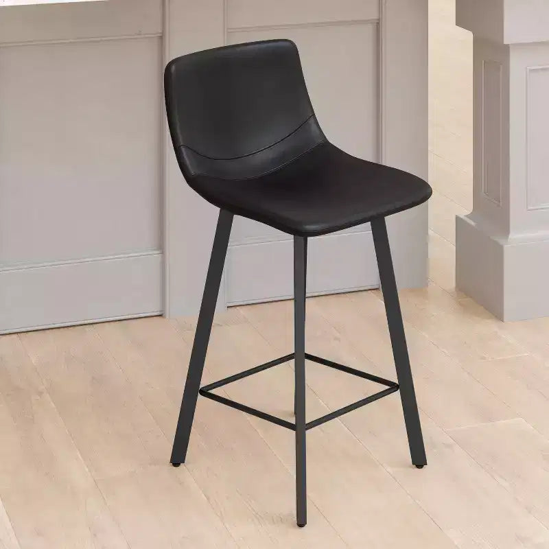 Lot de Deux Tabourets de Bar Modernes Rembourrés de 24 pouces, Armatures en Métal Mat et Patins en Plastique