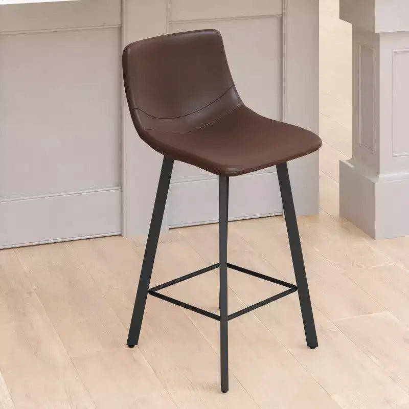 Lot de Deux Tabourets de Bar Modernes Rembourrés de 24 pouces, Armatures en Métal Mat et Patins en Plastique