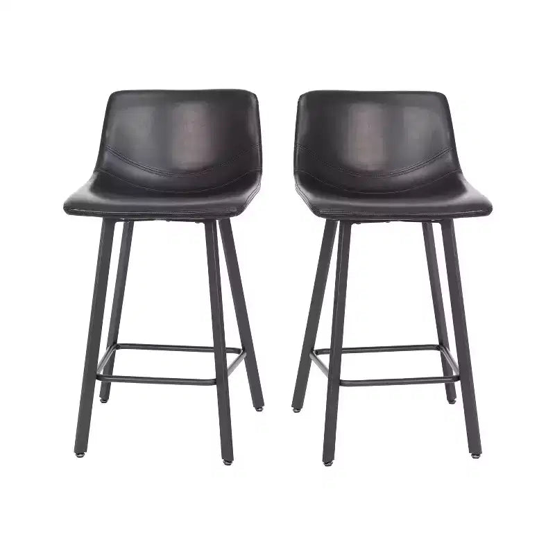 Lot de Deux Tabourets de Bar Modernes Rembourrés de 24 pouces, Armatures en Métal Mat et Patins en Plastique