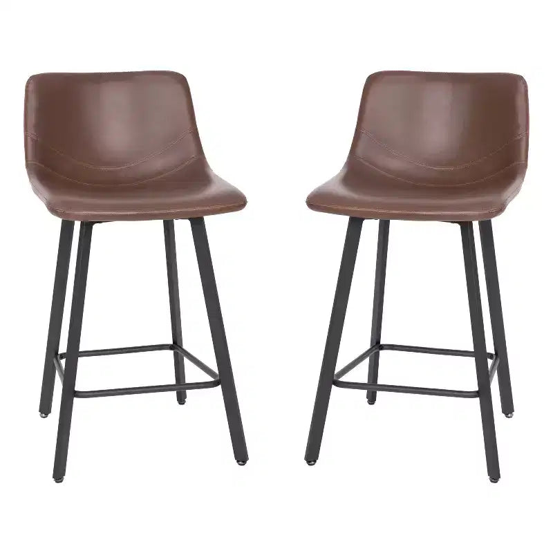 Lot de Deux Tabourets de Bar Modernes Rembourrés de 24 pouces, Armatures en Métal Mat et Patins en Plastique