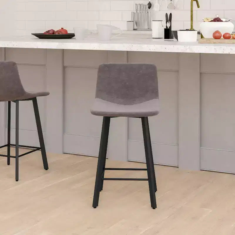 Lot de Deux Tabourets de Bar Modernes Rembourrés de 24 pouces, Armatures en Métal Mat et Patins en Plastique