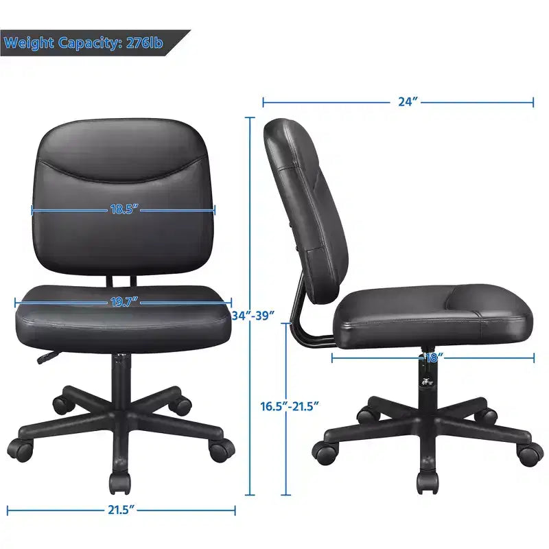 Fauteuil de bureau sans accoudoirs à dossier mi-haut, réglable, noir