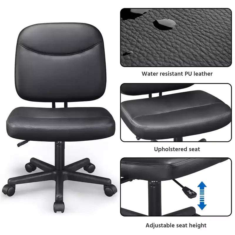 Fauteuil de bureau sans accoudoirs à dossier mi-haut, réglable, noir