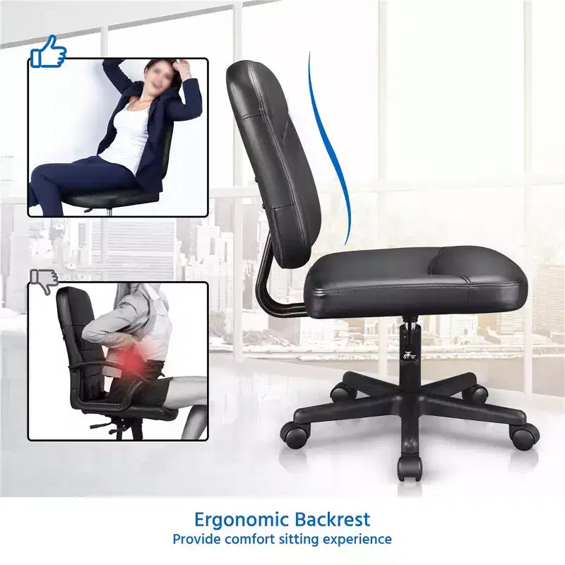 Fauteuil de bureau sans accoudoirs à dossier mi-haut, réglable, noir
