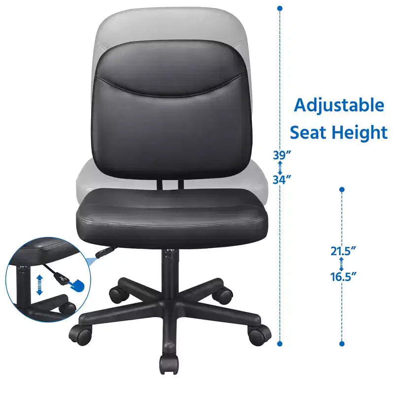 Fauteuil de bureau sans accoudoirs à dossier mi-haut, réglable, noir