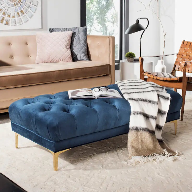 SAFAVIEH Rennie Navy/ Brass Tufted Rectangular Bench - 54 x 27 x 16 - 54Wx27Dx16H