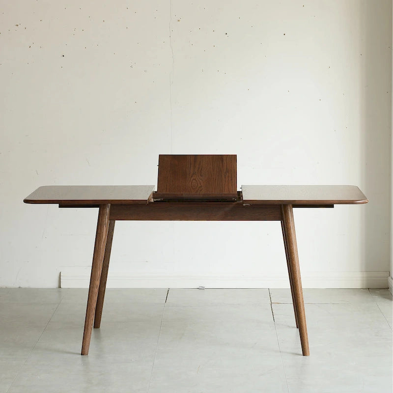 Walnut color solid oak round corner diagonal leg telescopic table Dining table wood (Walnut color)