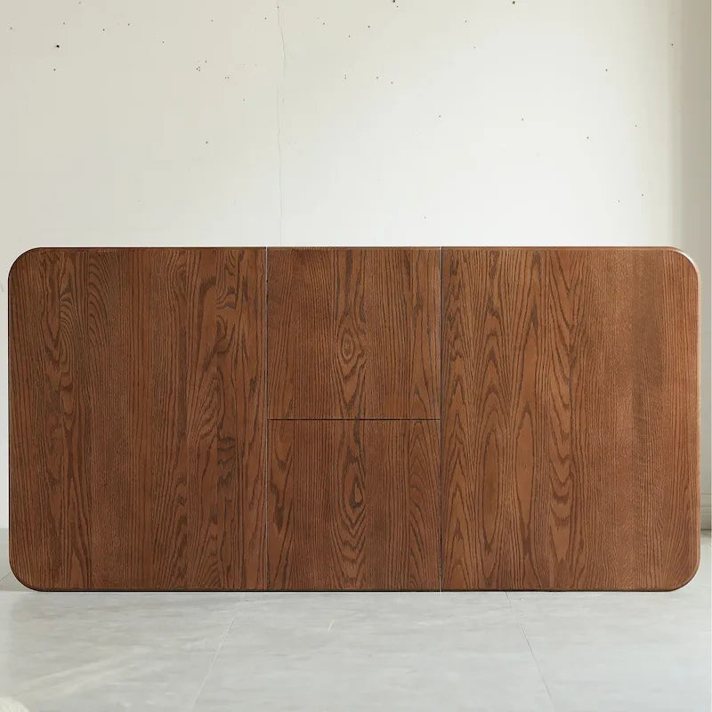 Walnut color solid oak round corner diagonal leg telescopic table Dining table wood (Walnut color)