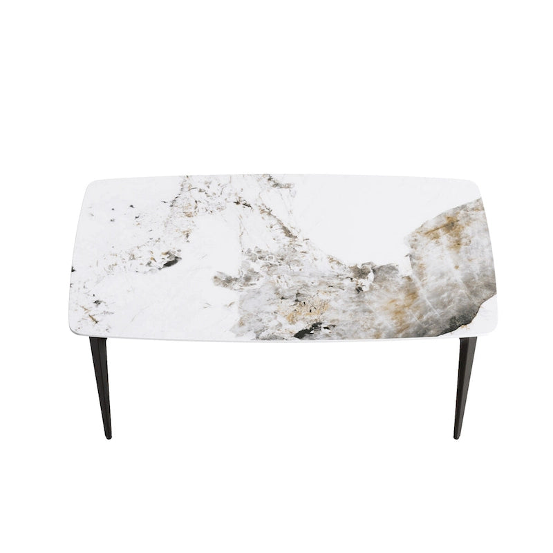 Modern Slate Dining Table, Pandora Pattern Design Sintered Stone Top and Metal Legs.