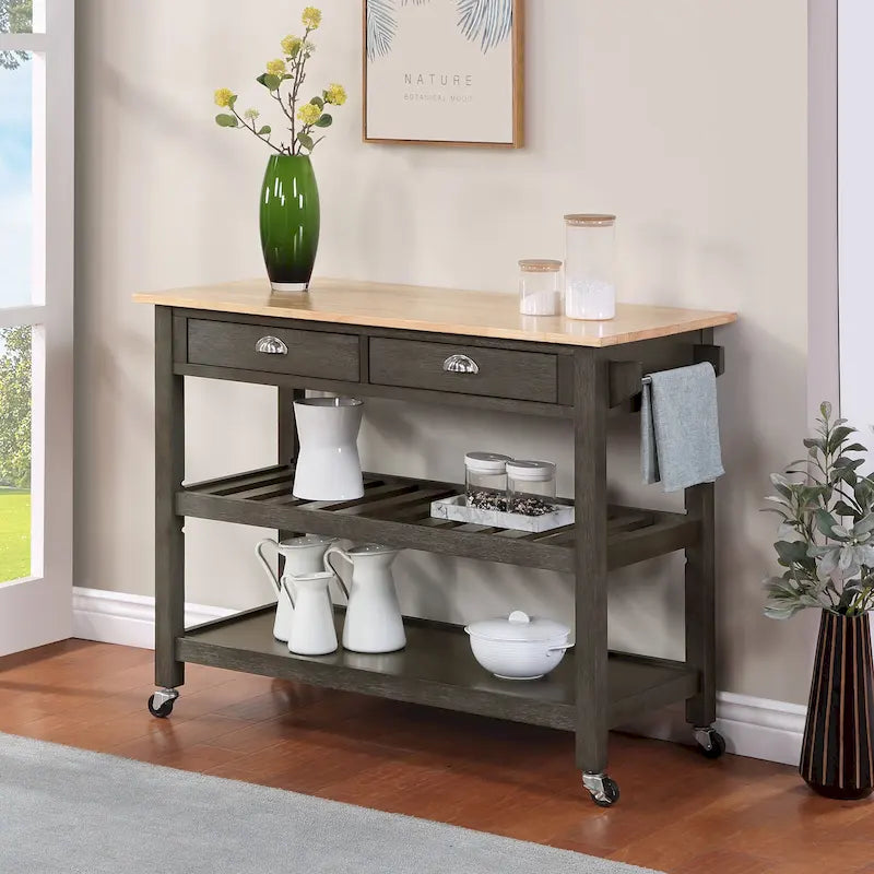 Convenience Concepts American Heritage 3 Tier Butcher Block Kitchen Cart with Drawers