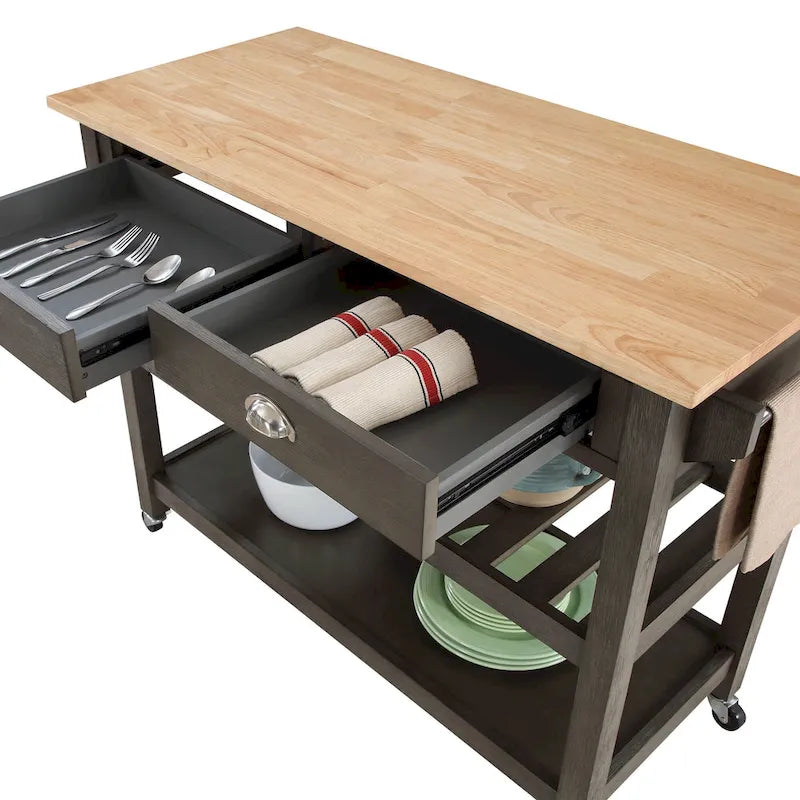 Convenience Concepts American Heritage 3 Tier Butcher Block Kitchen Cart with Drawers