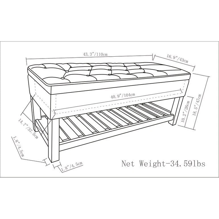 WYNDENHALL Riley 43 inch Wide Rectangle Ottoman Bench - 43 W x 17 D x 19 H