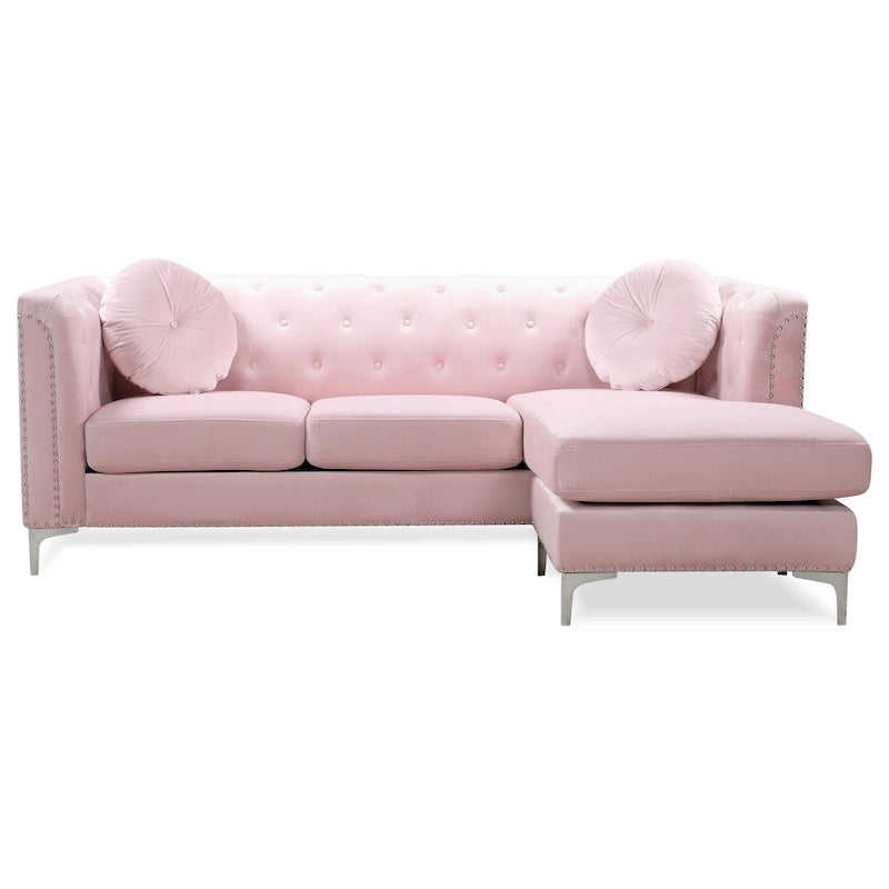Pompano 83 in. Tufted Velvet Sectional with 2-Throw Pillow - 83L x 58W x 31H
