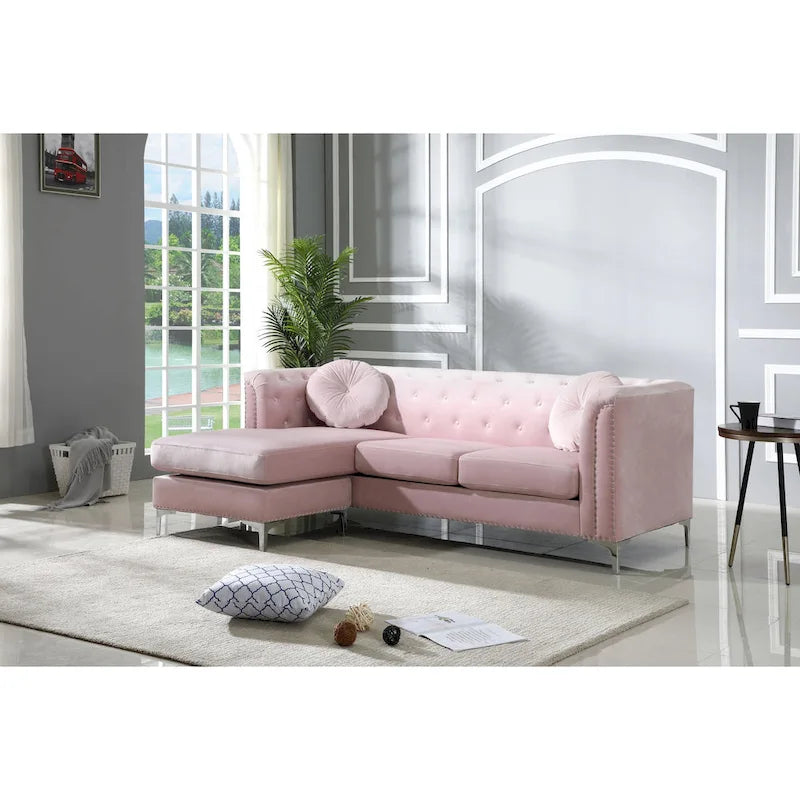 Pompano 83 in. Tufted Velvet Sectional with 2-Throw Pillow - 83L x 58W x 31H