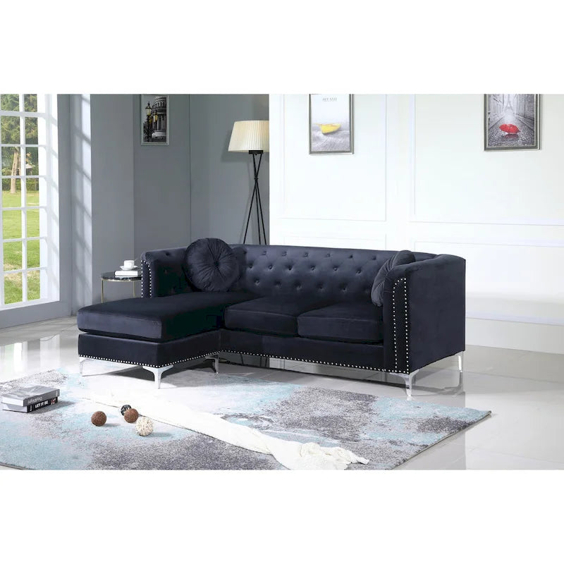 Pompano 83 in. Tufted Velvet Sectional with 2-Throw Pillow - 83L x 58W x 31H
