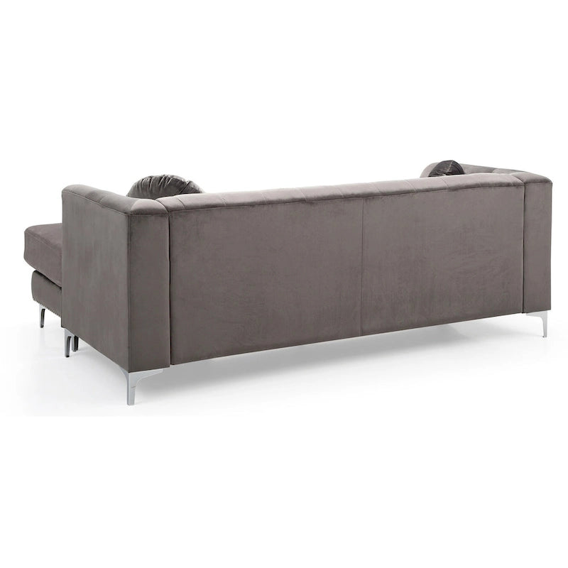 Pompano 83 in. Tufted Velvet Sectional with 2-Throw Pillow - 83L x 58W x 31H