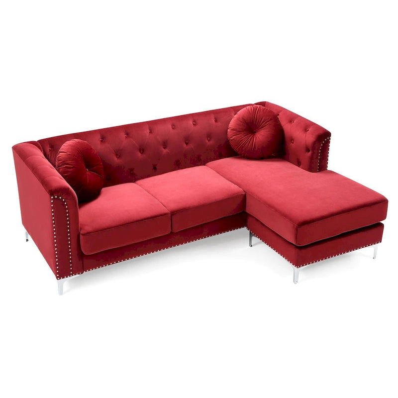 Pompano 83 in. Tufted Velvet Sectional with 2-Throw Pillow - 83L x 58W x 31H