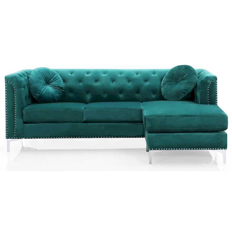Pompano 83 in. Tufted Velvet Sectional with 2-Throw Pillow - 83L x 58W x 31H