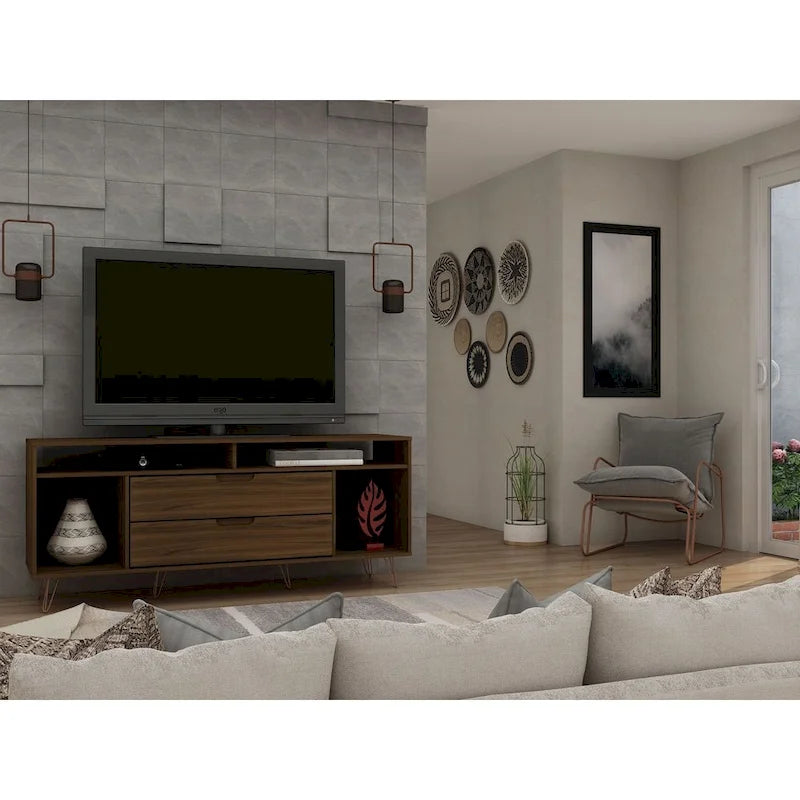 Manhattan Comfort Rockefeller 62.99 In. Metal Leg Media Cabinet Console