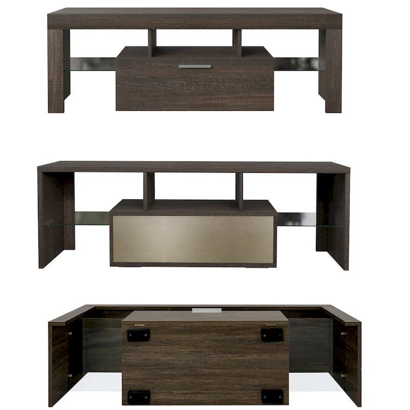 51 Modern LED TV Stand with Cabinet, 20 Minutes Quick Assembly - 51.18inch*13.78inch*17.72inch