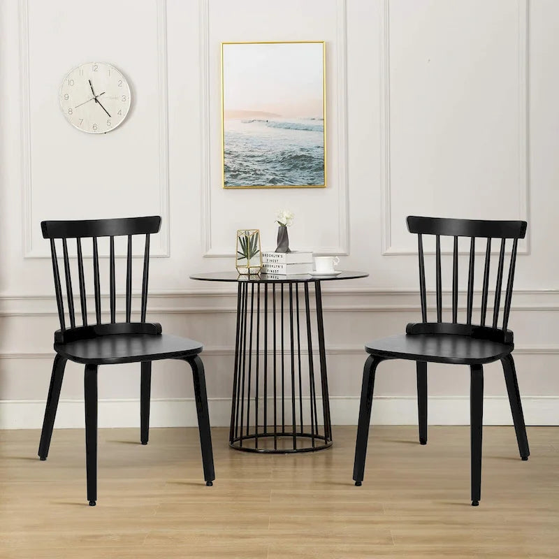 Solid Wood Slat Back Windsor Dining Chairs, Set of 2/4