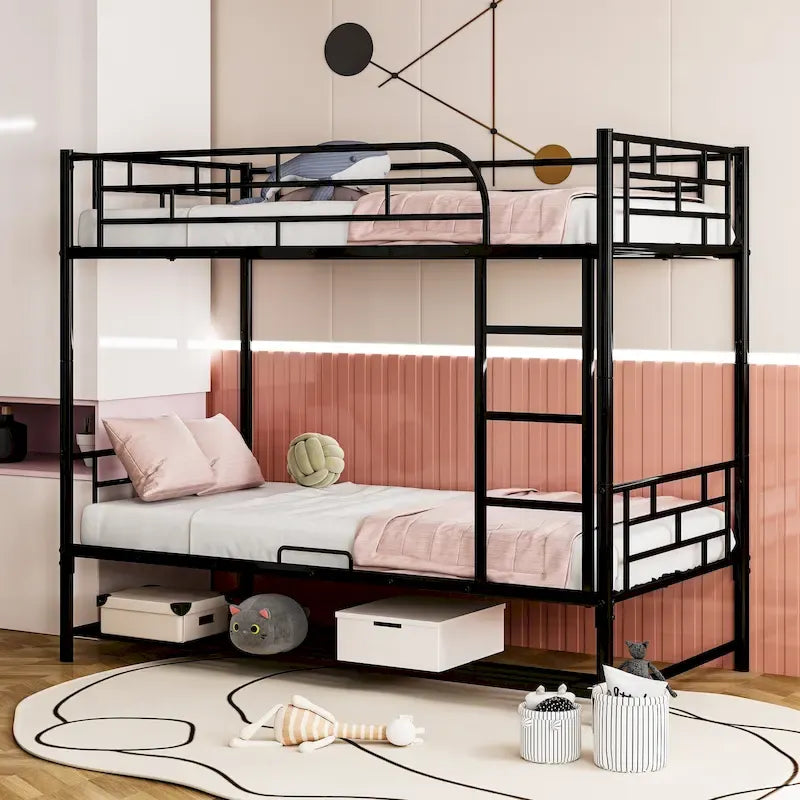 Metal Bunk Bed with Shelf and GuardrailsFull Over Full/Twin Over Twin