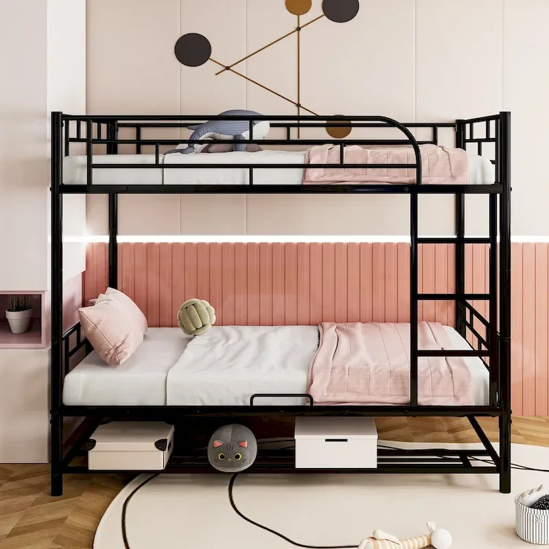 Metal Bunk Bed with Shelf and GuardrailsFull Over Full/Twin Over Twin
