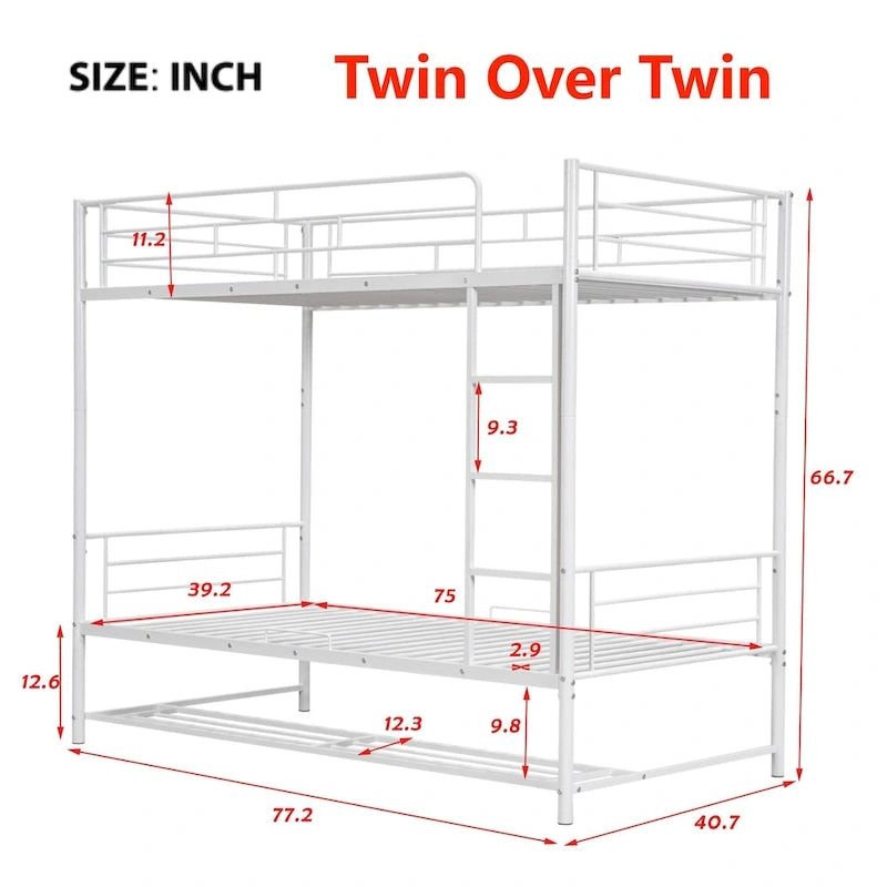 Metal Bunk Bed with Shelf and GuardrailsFull Over Full/Twin Over Twin