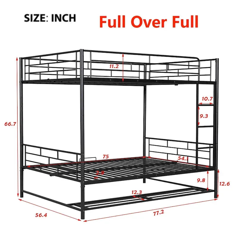 Metal Bunk Bed with Shelf and GuardrailsFull Over Full/Twin Over Twin