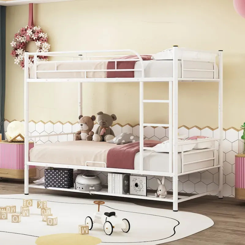 Metal Bunk Bed with Shelf and GuardrailsFull Over Full/Twin Over Twin
