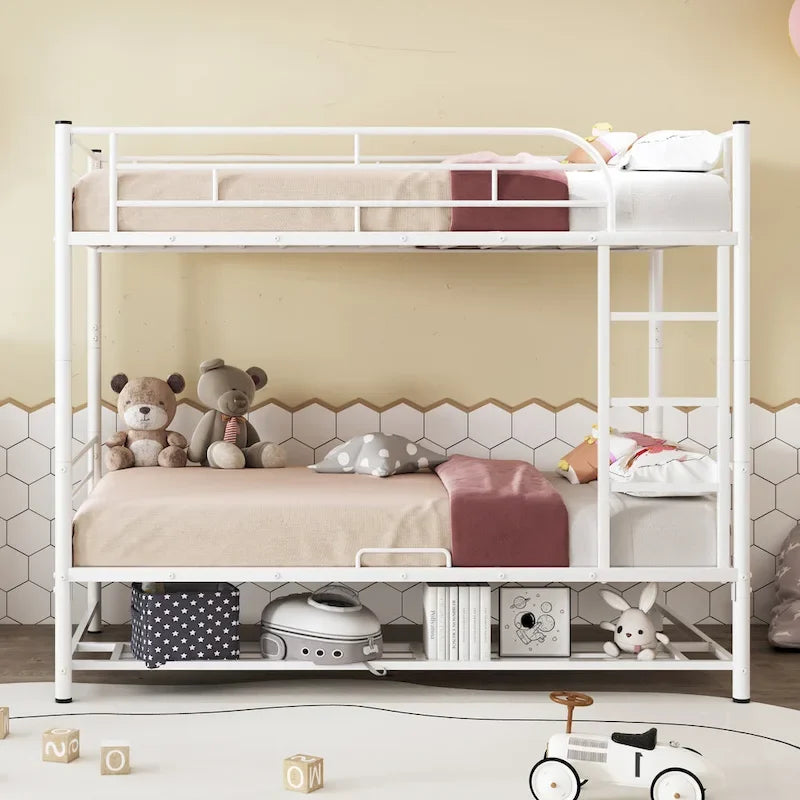 Metal Bunk Bed with Shelf and GuardrailsFull Over Full/Twin Over Twin