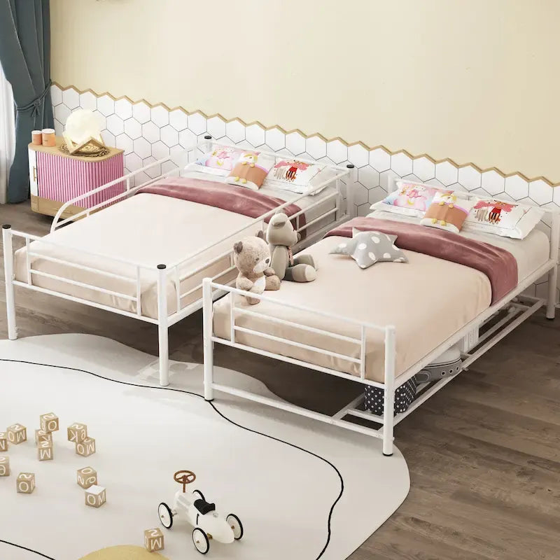 Metal Bunk Bed with Shelf and GuardrailsFull Over Full/Twin Over Twin