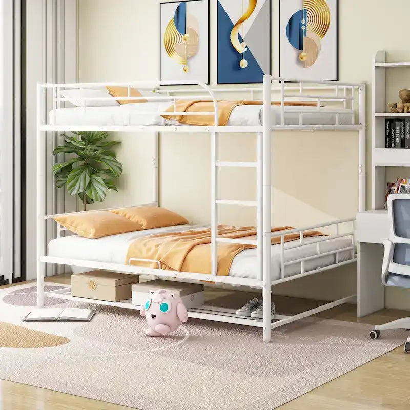Metal Bunk Bed with Shelf and GuardrailsFull Over Full/Twin Over Twin