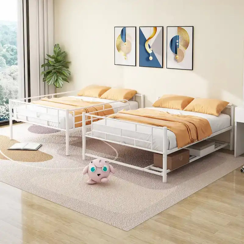 Metal Bunk Bed with Shelf and GuardrailsFull Over Full/Twin Over Twin
