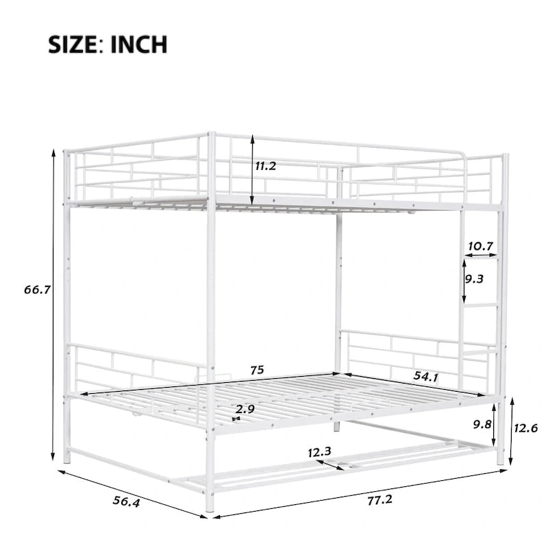 Metal Bunk Bed with Shelf and GuardrailsFull Over Full/Twin Over Twin