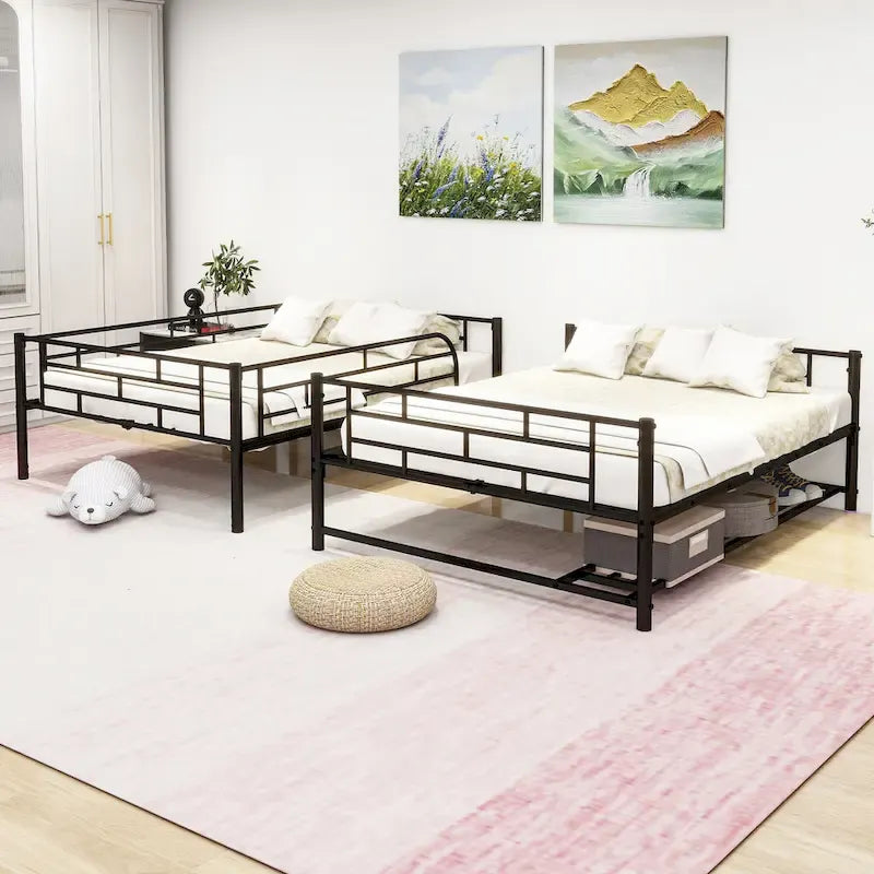 Metal Bunk Bed with Shelf and GuardrailsFull Over Full/Twin Over Twin