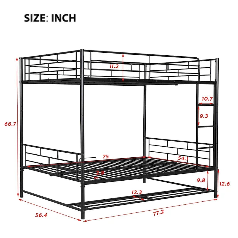 Metal Bunk Bed with Shelf and GuardrailsFull Over Full/Twin Over Twin