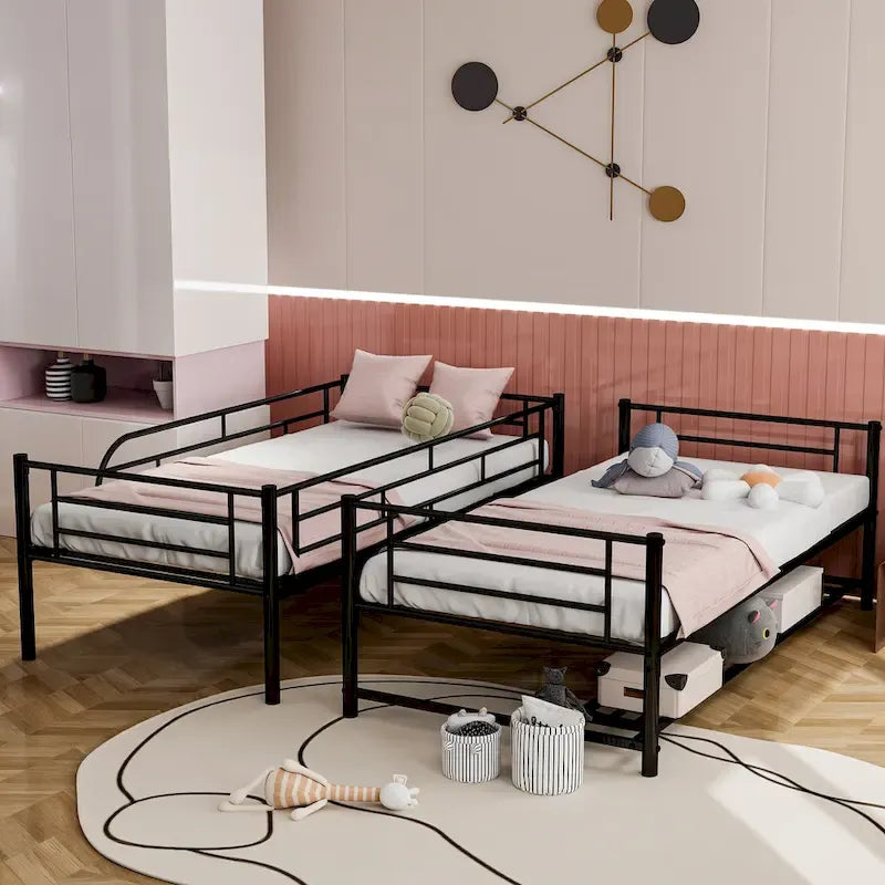 Metal Bunk Bed with Shelf and GuardrailsFull Over Full/Twin Over Twin