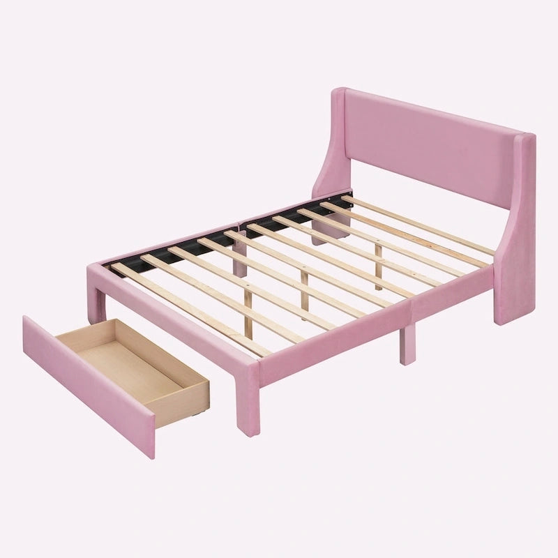 Full Size Storage Bed Velvet Upholstered with a Big Drawer