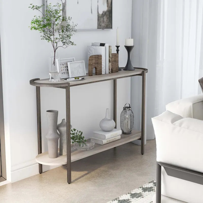 Rowland Urban Light Grey 49-inch Steel 1-Shelf Sofa Table by Furniture of America