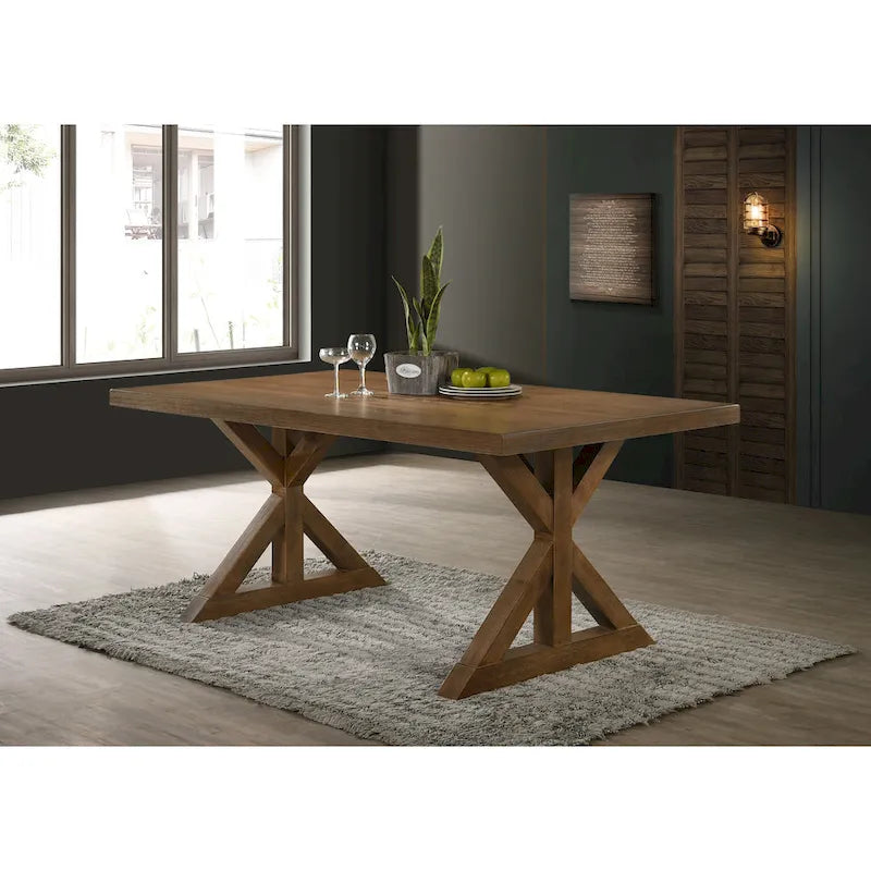 Roundhill Furniture Enna Morden Farmhouse Wood 5-Piece Trestle Dining Set, Brushed Driftwood Finish