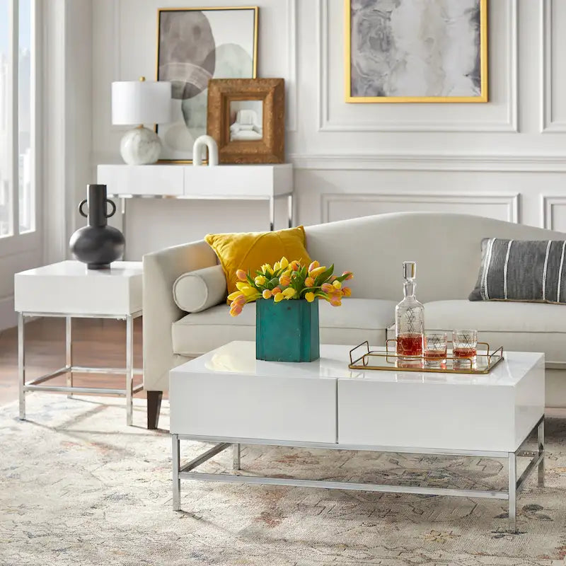 Simple Living White and Chrome Metal High Gloss Console Table
