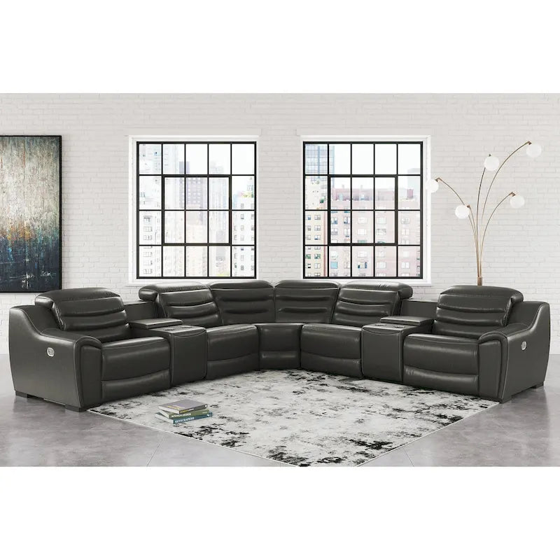 Signature Design by Ashley Center Line Dark Gray 7-Piece Power Reclining Sectional - 138.25W x 138.25D x 35H
