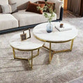 2Pcs Modern Round Nesting Coffee Table Set with Marbling Top Design and Gold Base