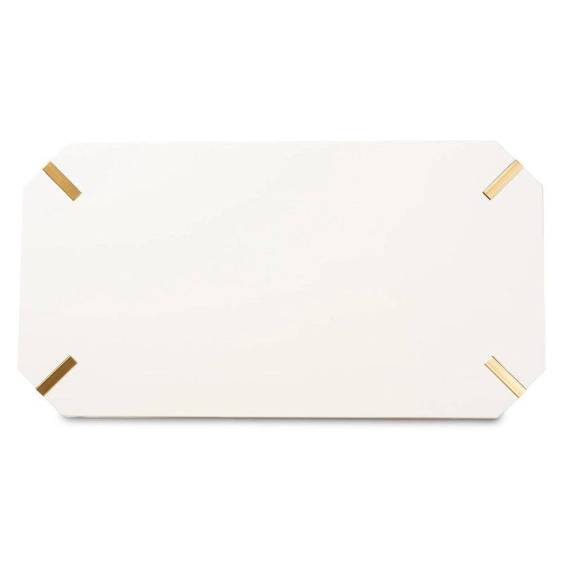Kassa Glam Brushed Gold Metal and White Finished Wood Coffee Table